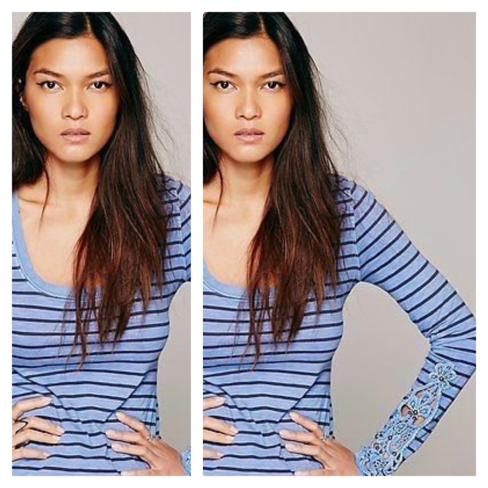 Free People Hard Candy blue Black Striped Henley